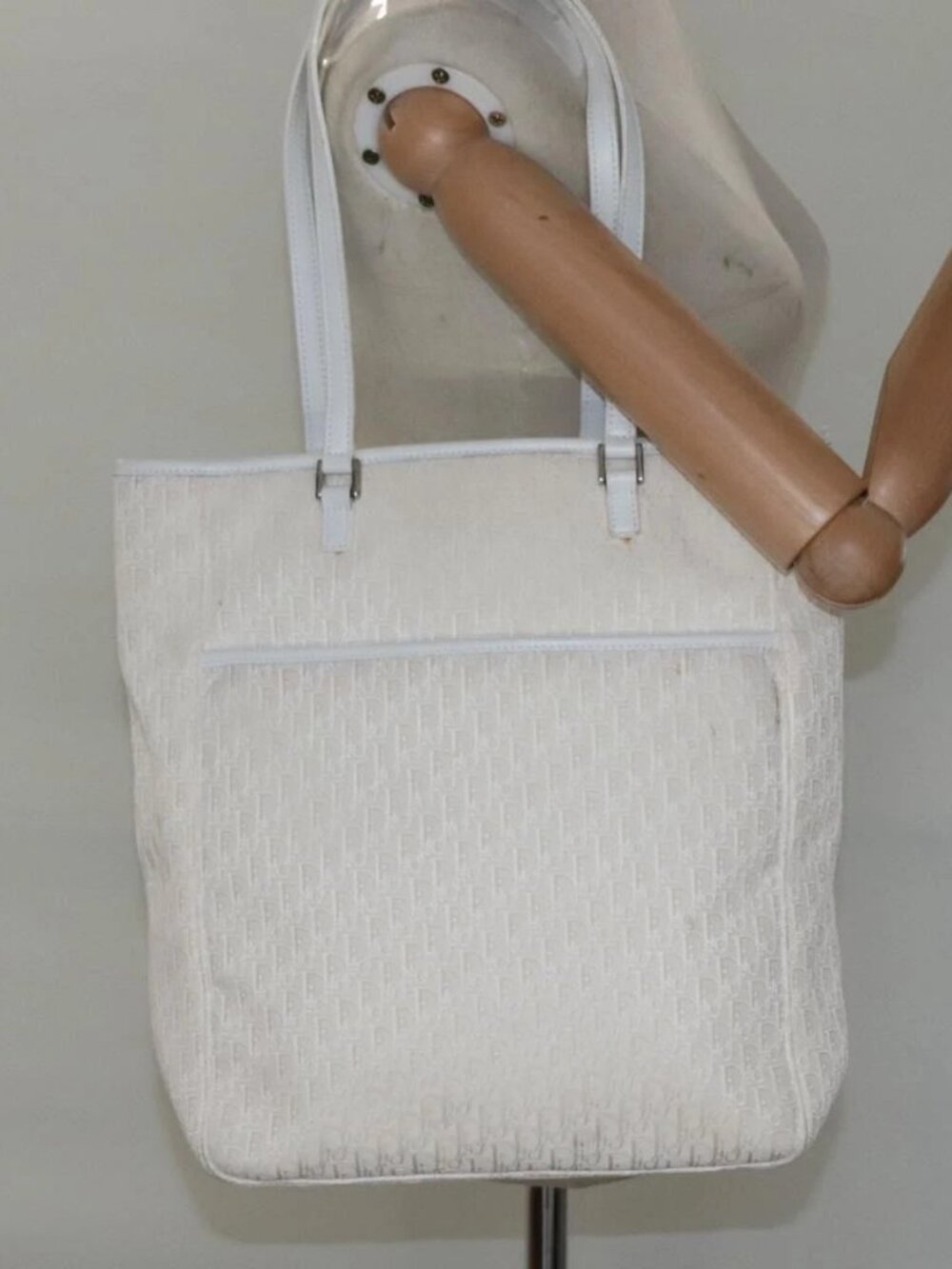 Christian Dior Trotter Canvas Tote Bag White Silver Auth mr1118V - Picture 1 of 16